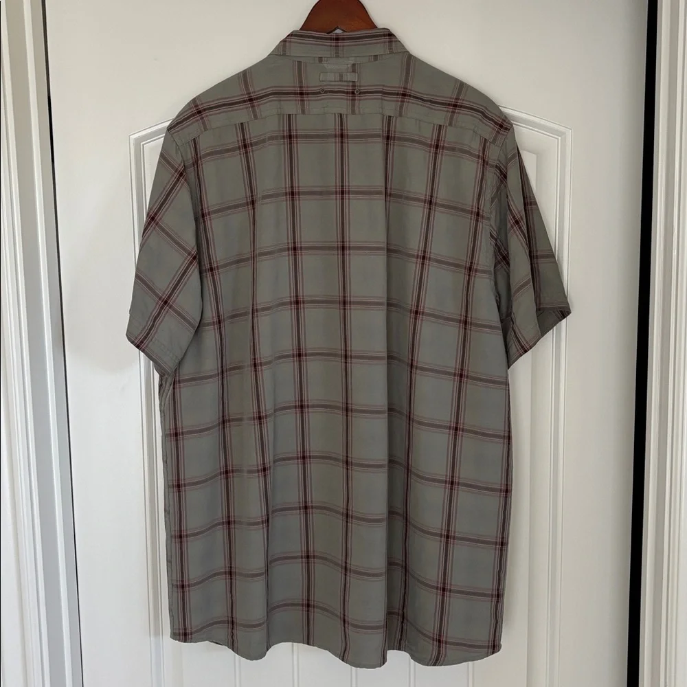 North Face Polyester Blend Green Plaid‎ Shirt Zip Pocket Outdoors Work Mens XL